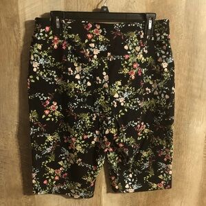 Counterparts Black Floral Flat-Front Women's Shorts long length